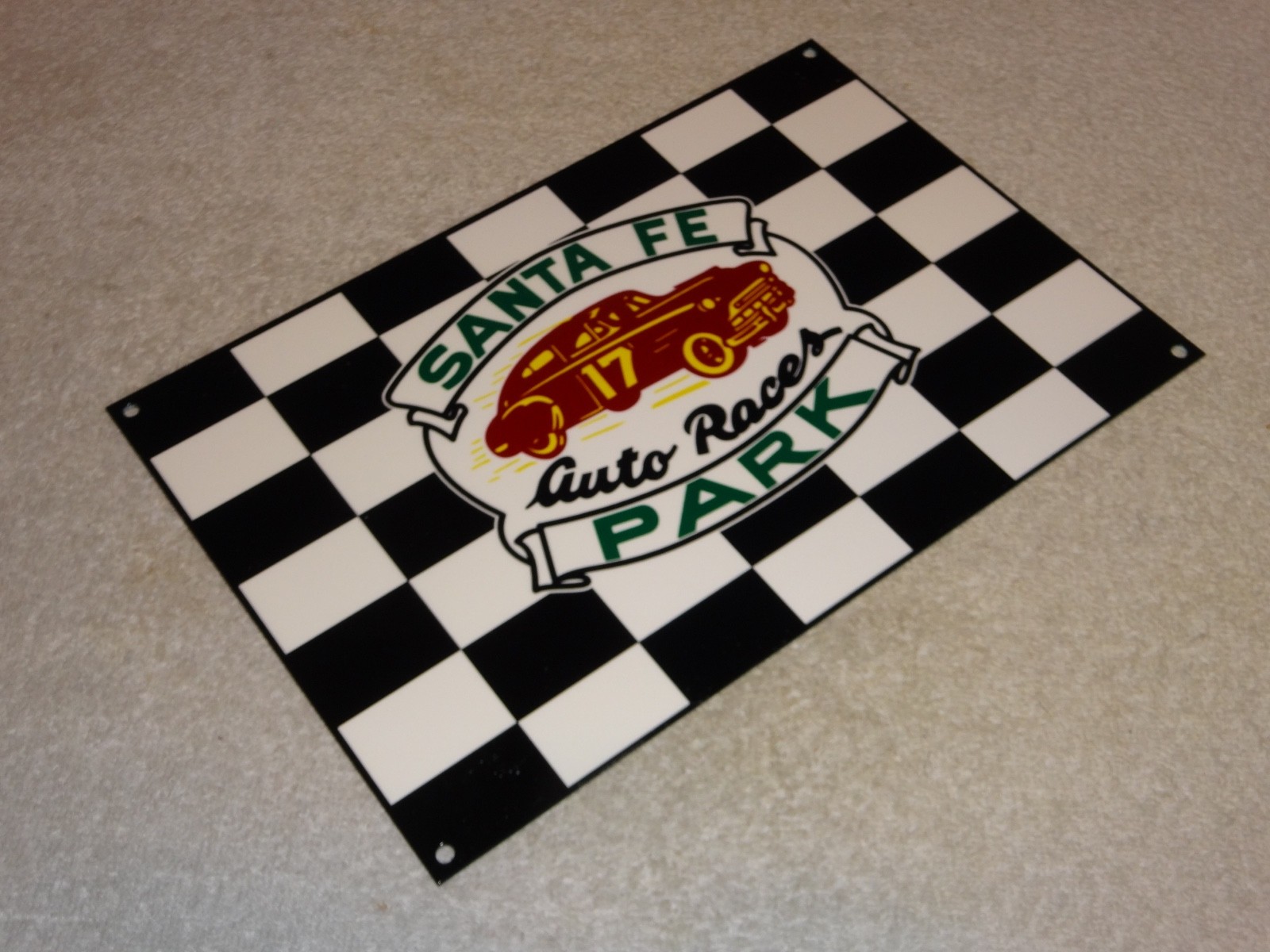 VINTAGE SANTA FE SPEEDWAY AUTO CAR, TRUCK RACES CHICAGO METAL GASOLINE OIL SIGN