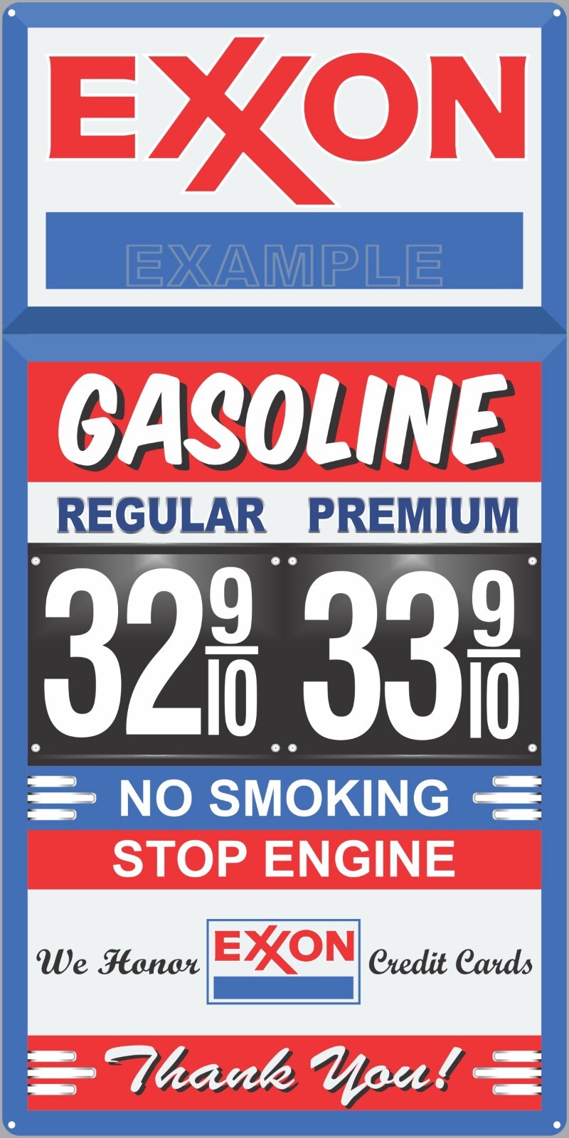 EXXON GAS STATION PRICE PER GALLON OLD PUMP SIGN REMAKE ALUMINUM SIZE OPTIONS