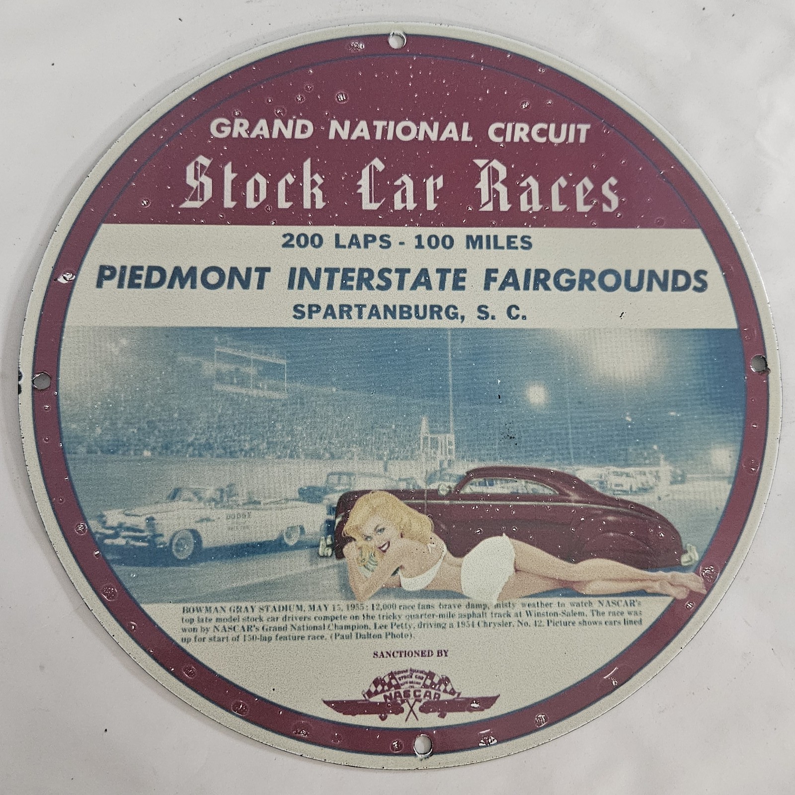 Vintage 1960s Stock Car Races Porcelain Sign from Piedmont Interstate