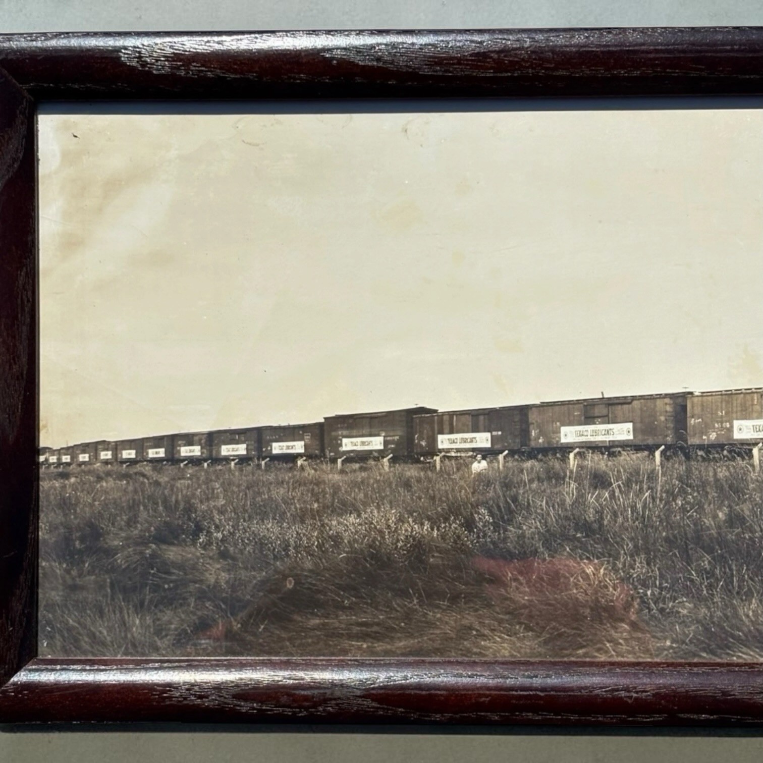 Original Antique Texaco Oil Field Railroad Yardlong Photo Sign Gas Advertising