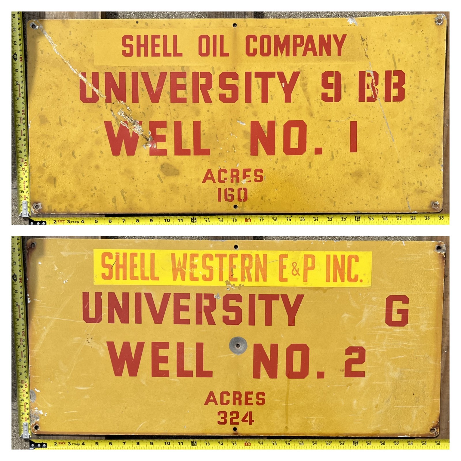Vintage Painted Oil Field Signs (2) – Shell Oil and Shell Western E&P Inc.