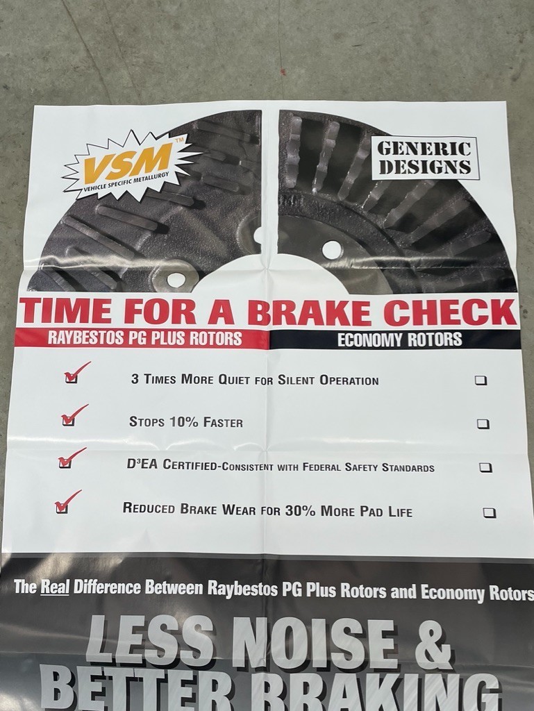 Raybestos Auto Brake Check NOS Vintage Shop Sign Promo Old Poster ; 33″ x 22″