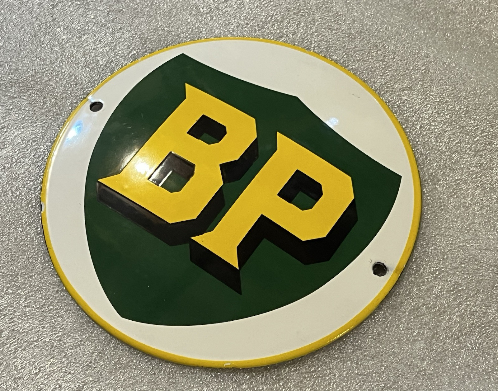 6 Inch BP OIL PORCELAIN ENAMEL SIGN Oil Gas pump Plate Dome Shape