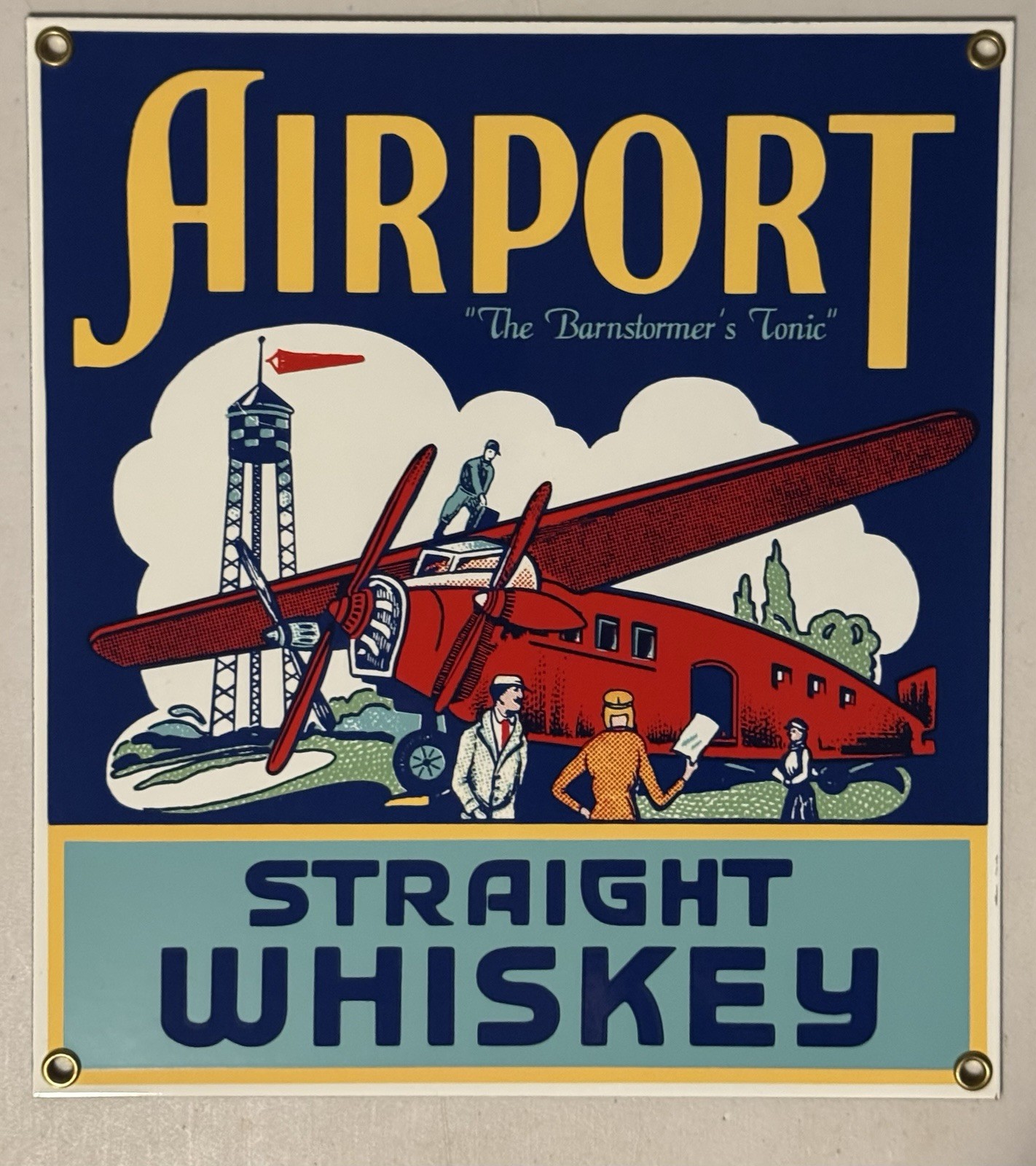 Airport Straight Whiskey Ande Rooney Porcelain Sign 9” X 8”