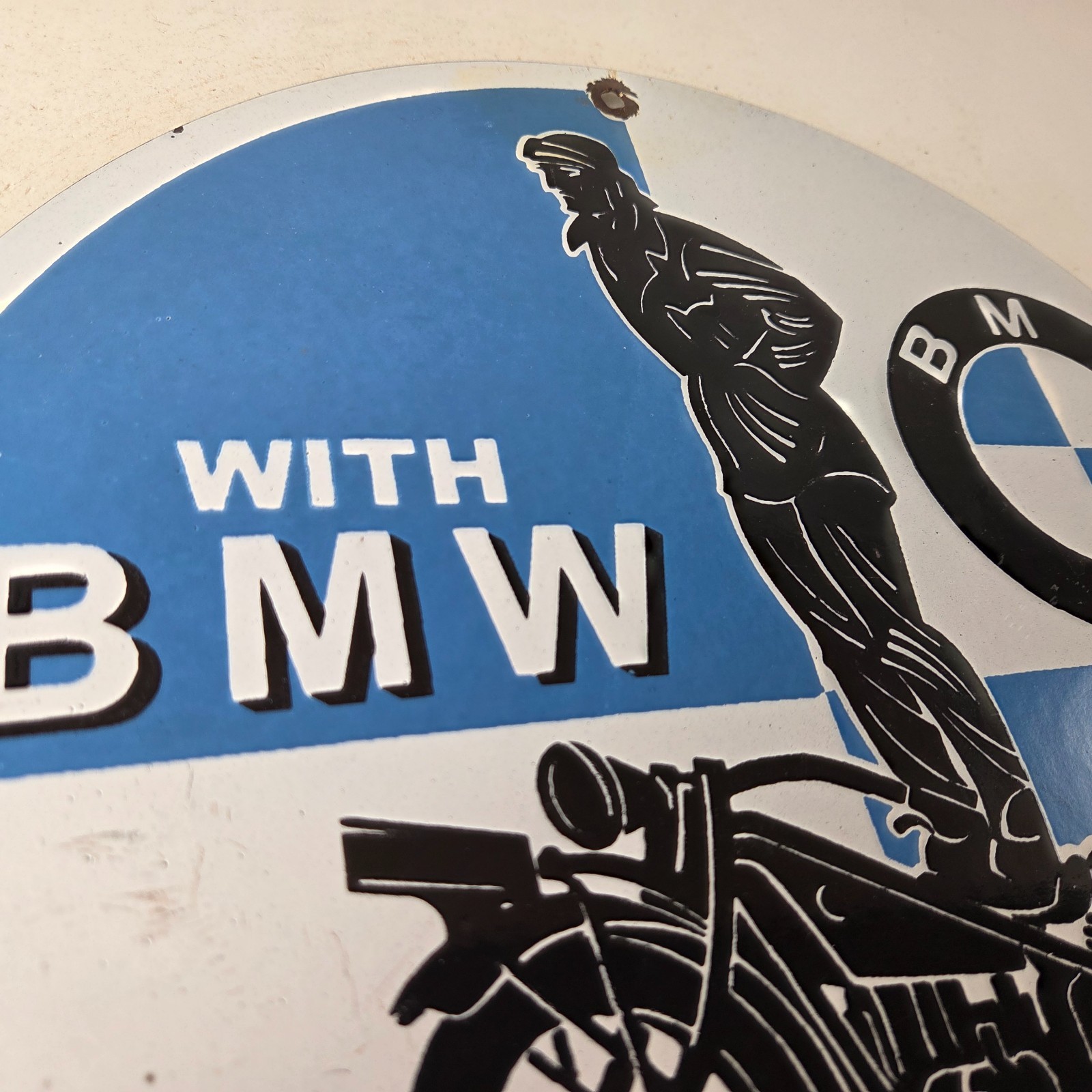 Vintage BMW Sign – Porcelain Metal Motorcycle Gas Pump Service Auto Sign