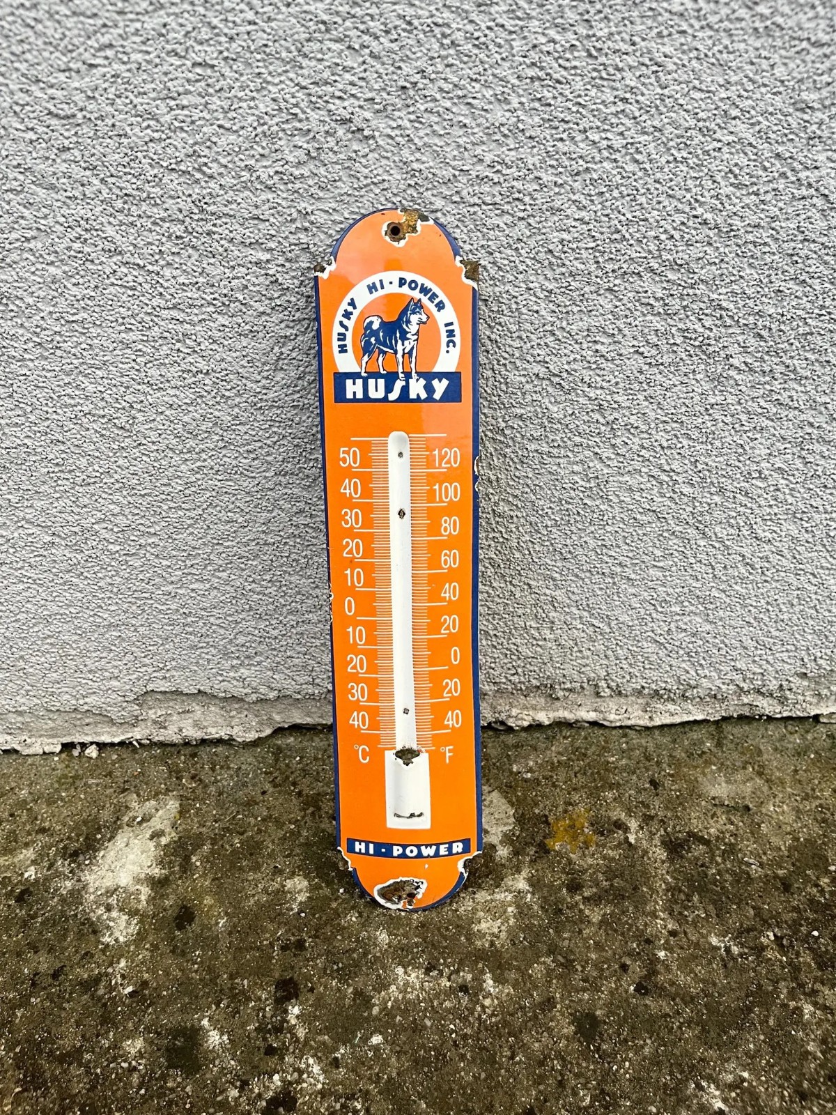 Vintage Old Husky Thermometer Enamel Porcelain Sign Plaque Advertising 30×6,5 cm