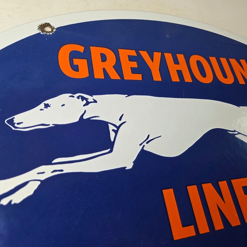 Vintage Greyhound Lines Porcelain Sign – Running Dog Bus Logo Sign