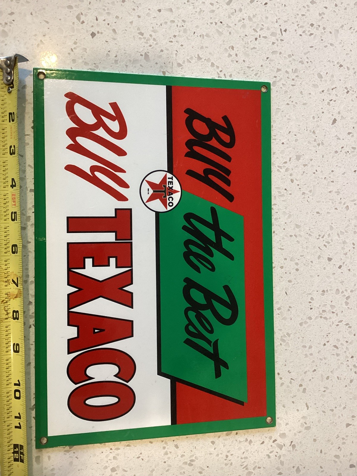 12×8 in BUY THE BEST TEXACO GASOLINE ADVERTISING SIGN HEAVY DIE CUT METAL