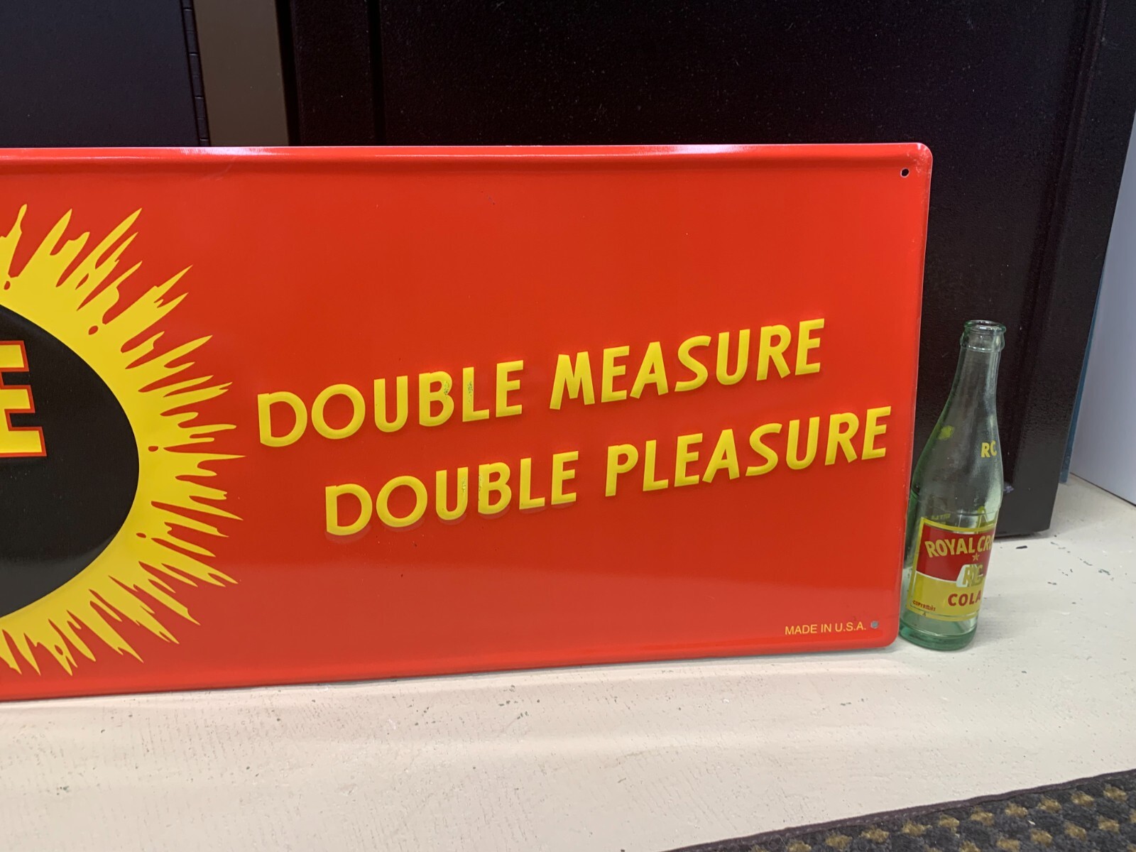 “DOUBLE COLA” LARGE EMBOSSED METAL ADVERTISING SIGN, (42″x 14″) VERY NICE SIGN