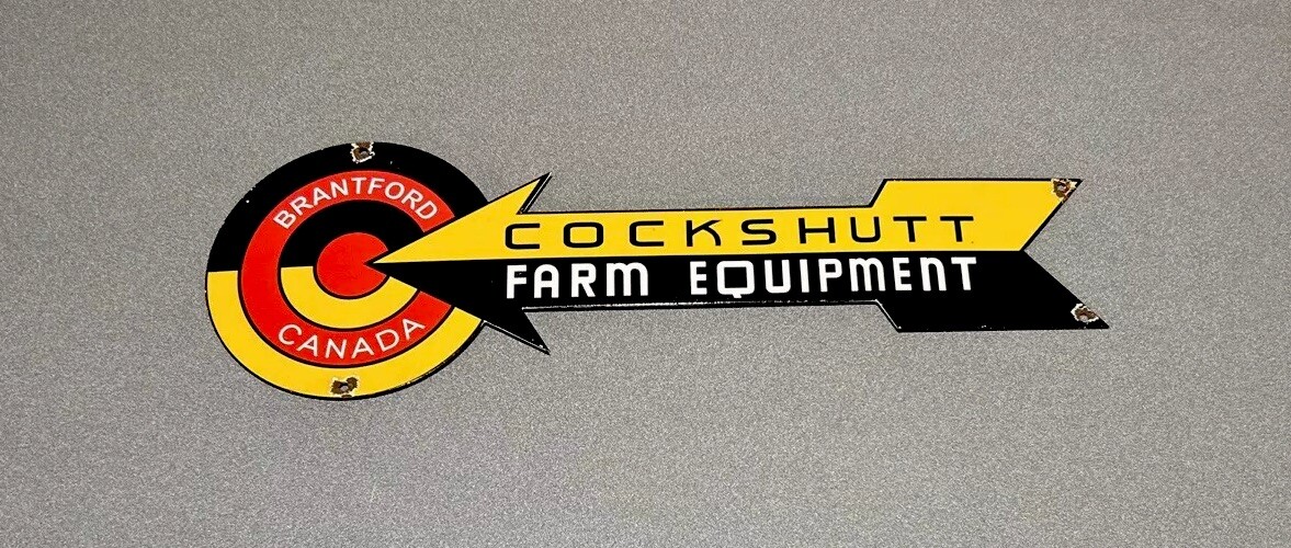 VINTAGE 24” COCKSHUTT FARM DEALER BADGE PORCELAIN SIGN CAR GAS TRUCK OIL