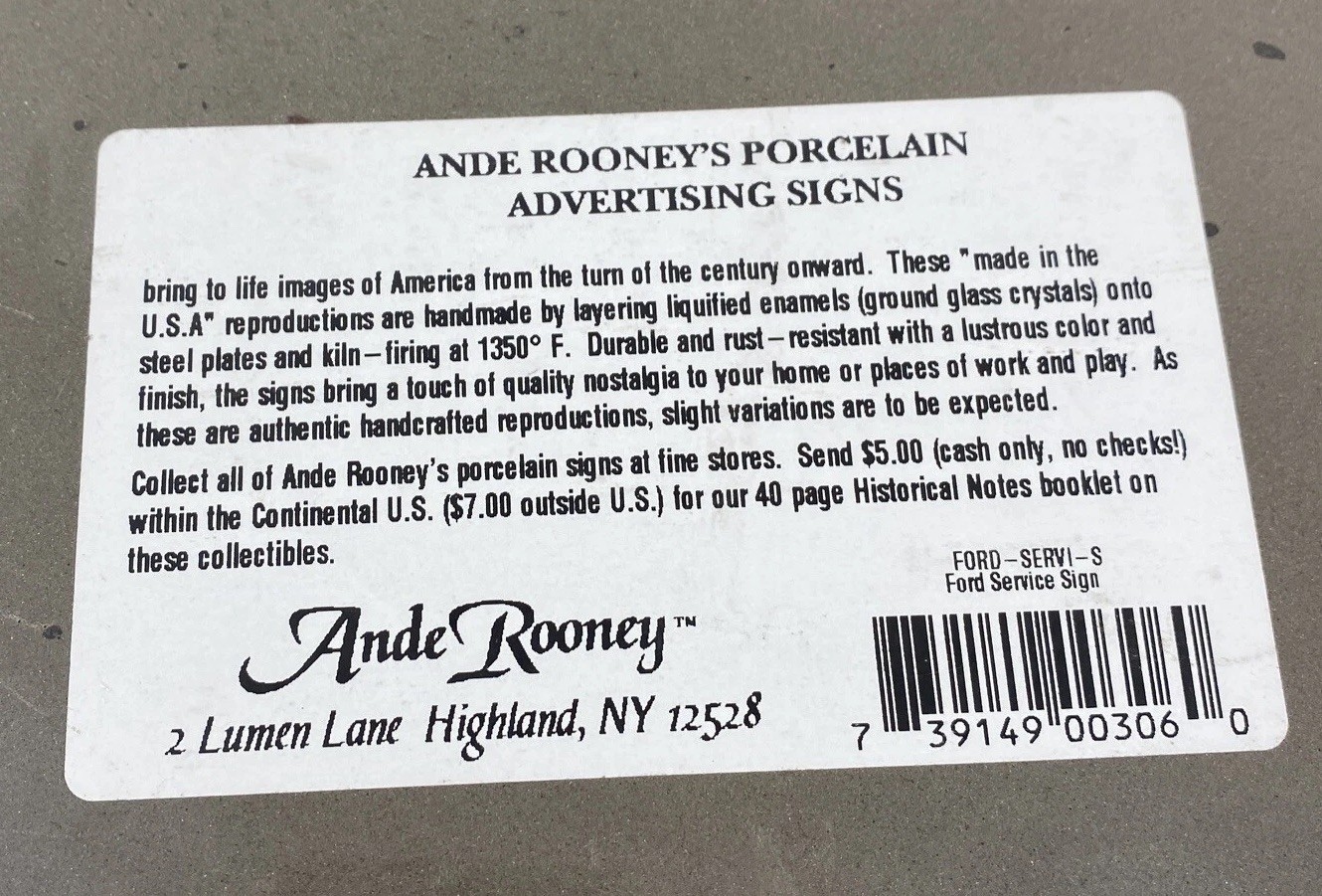 Vintage Ande Rooney AUTHORIZED FORD SERVICE Porcelain Sign Steel NEW SEALED