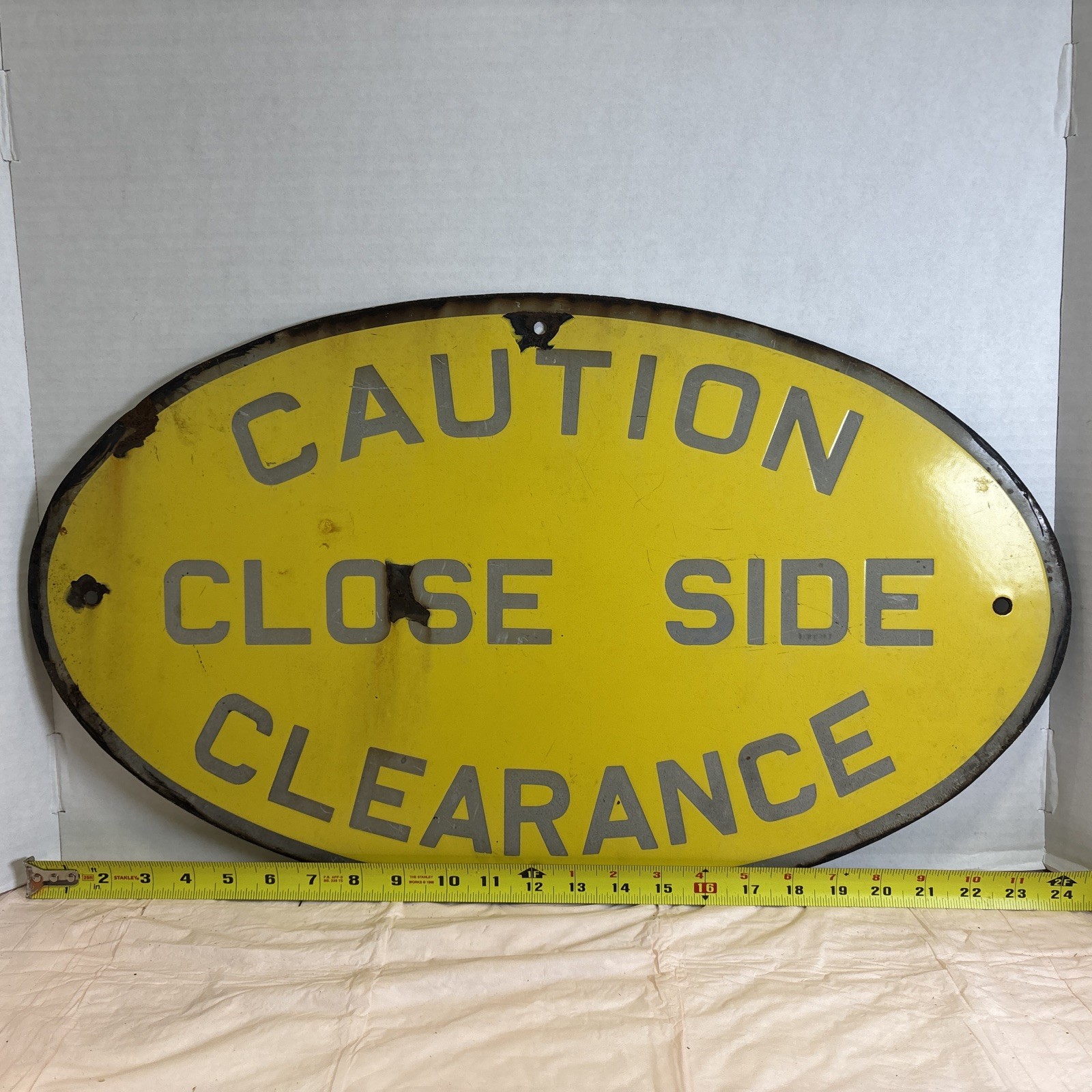 Vintage Railroad Caution Close Side Clearance Sign 24×14 Metal Oval