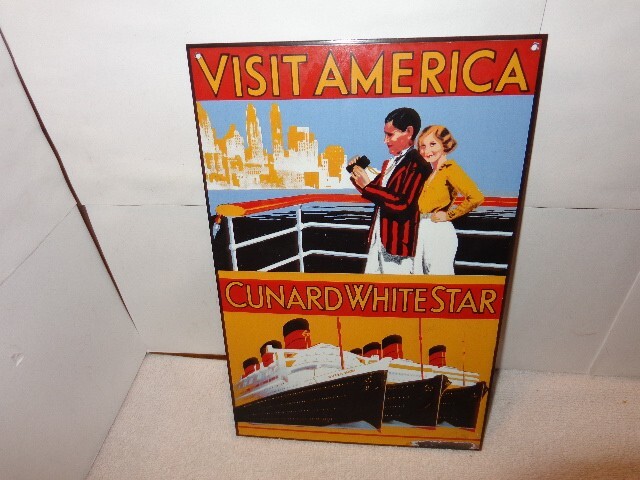 7 3/4 x 12 in CURARD WHITE STAR CRUISE ADV. SIGN DIE CUT METAL PORCELAIN -S 287