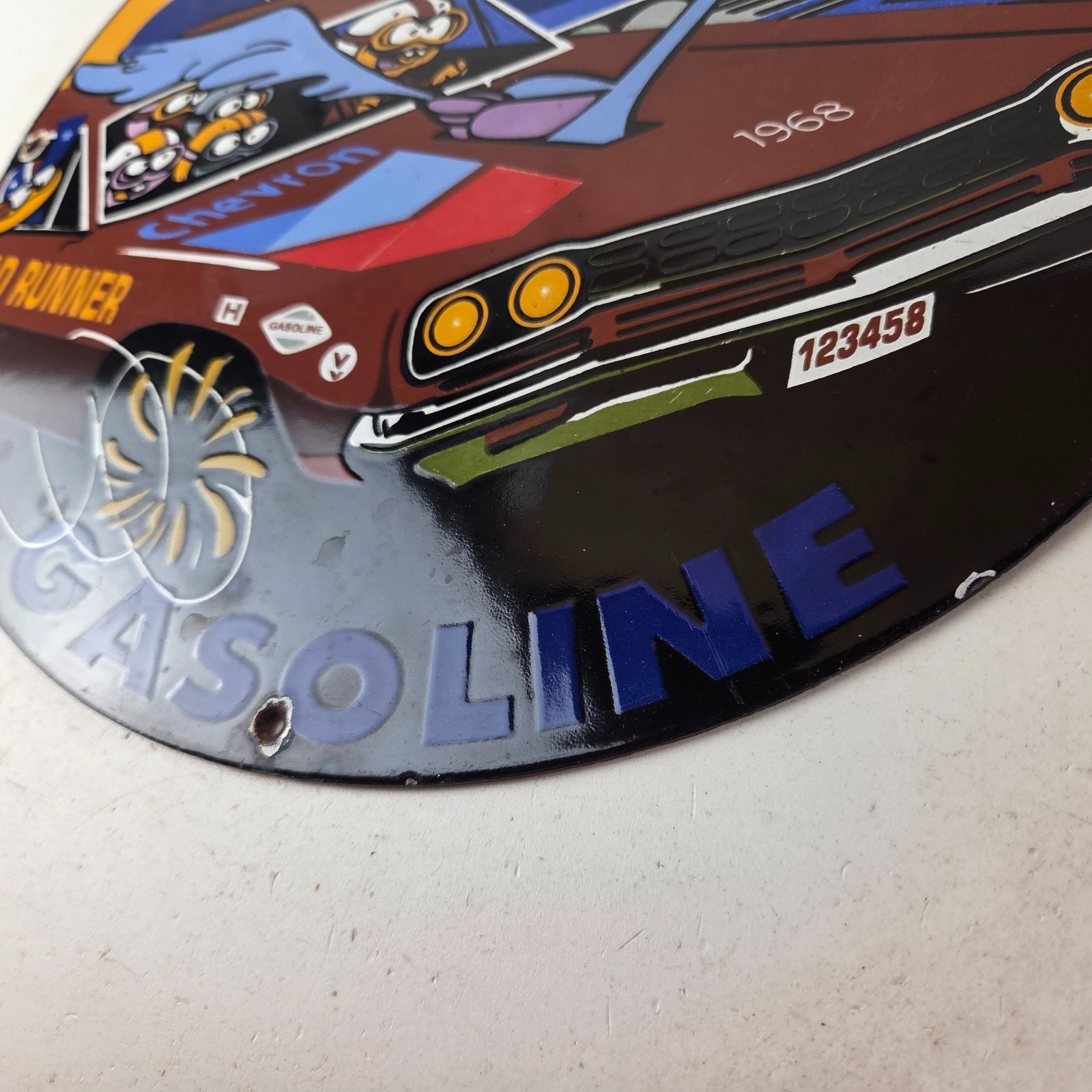 Vintage Chevron Gasoline Sign – Mopar Road Runner Racing Auto Gas Porcelain Sign