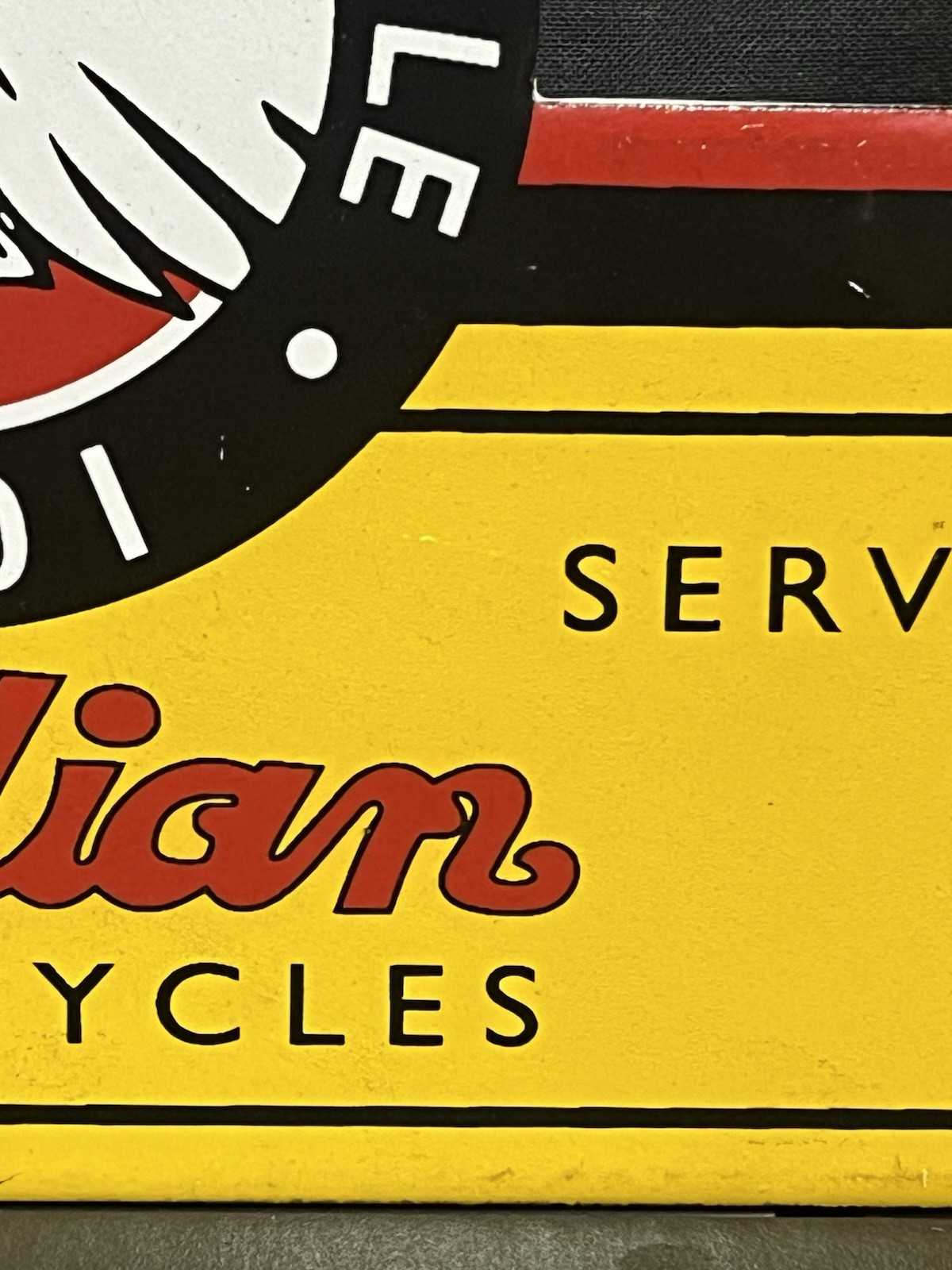 INDIAN MOTORCYCLE PORCELAIN ENAMEL PUSH PLATE SALES & SERVICE DEALER SIGN 6”x10”
