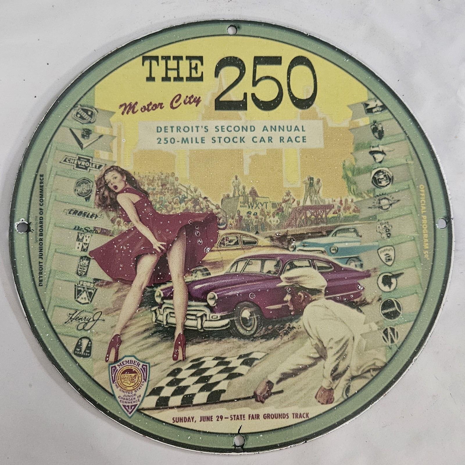 Vintage 250 Mile Stock Car Race Porcelain Sign – High-Quality Collectible