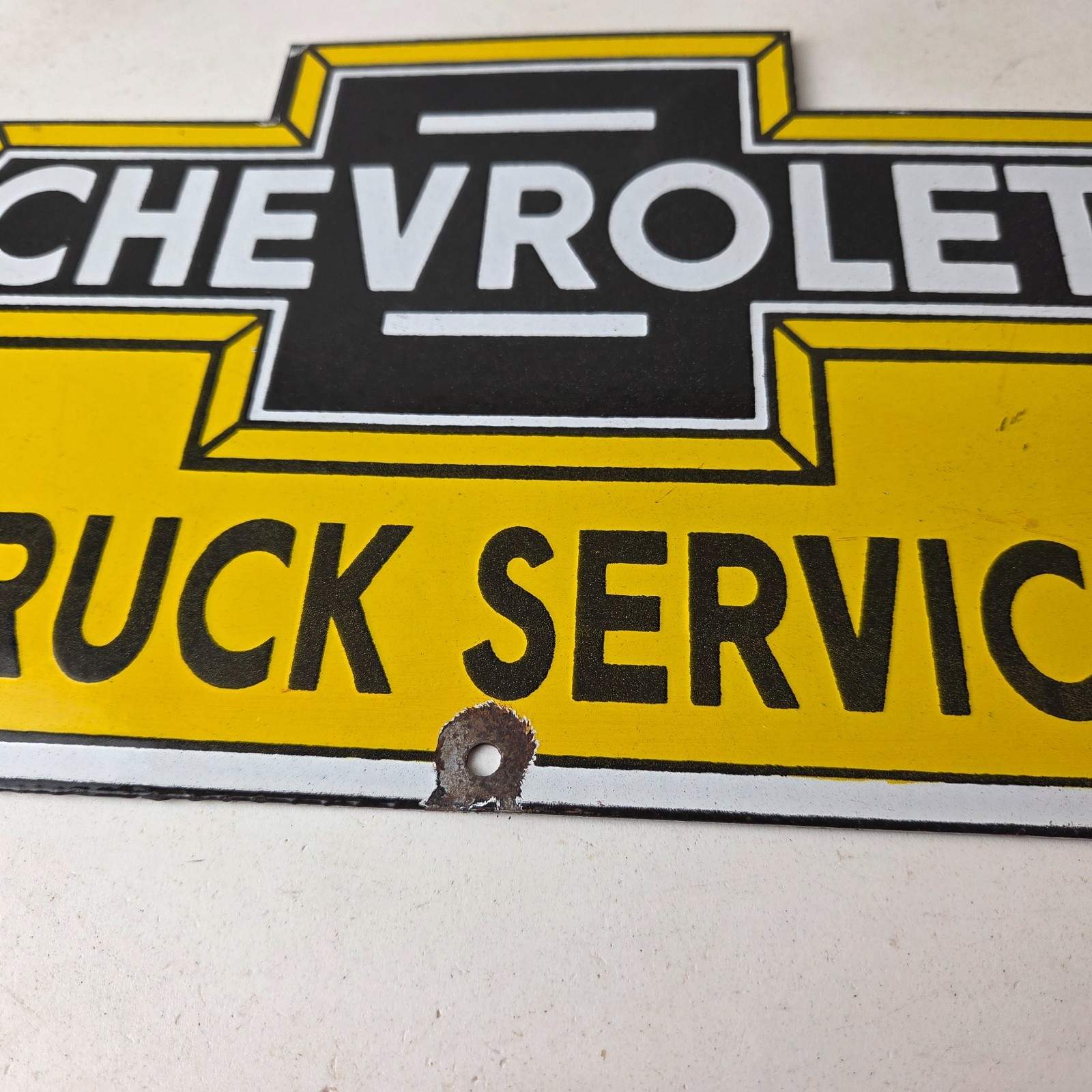 Vintage Chevrolet Advertising Sign – Porcelain Bow Tie Garage Auto Sign