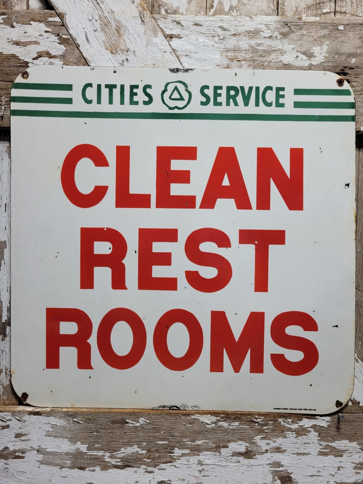 VINTAGE CITIES SERVICES PORCELAIN SIGN OLD GAS STATION RESTROOM BATHROOM TOILET