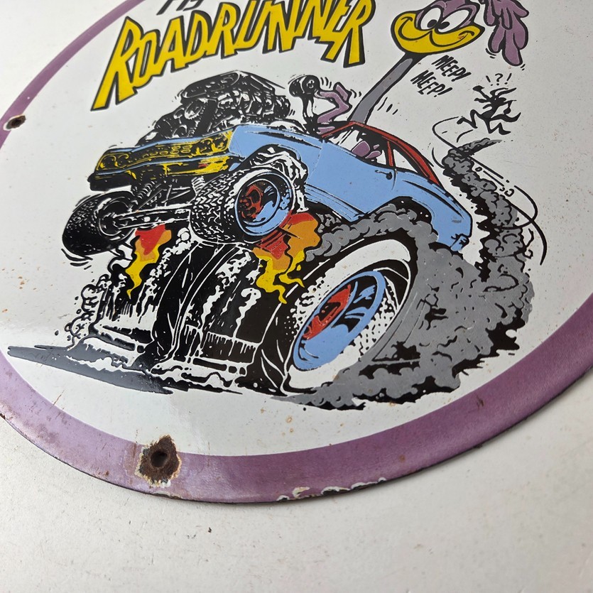 Vintage Rat Fink Sign – Plymouth Road Runner Hot Rod Gas Pump Porcelain Sign