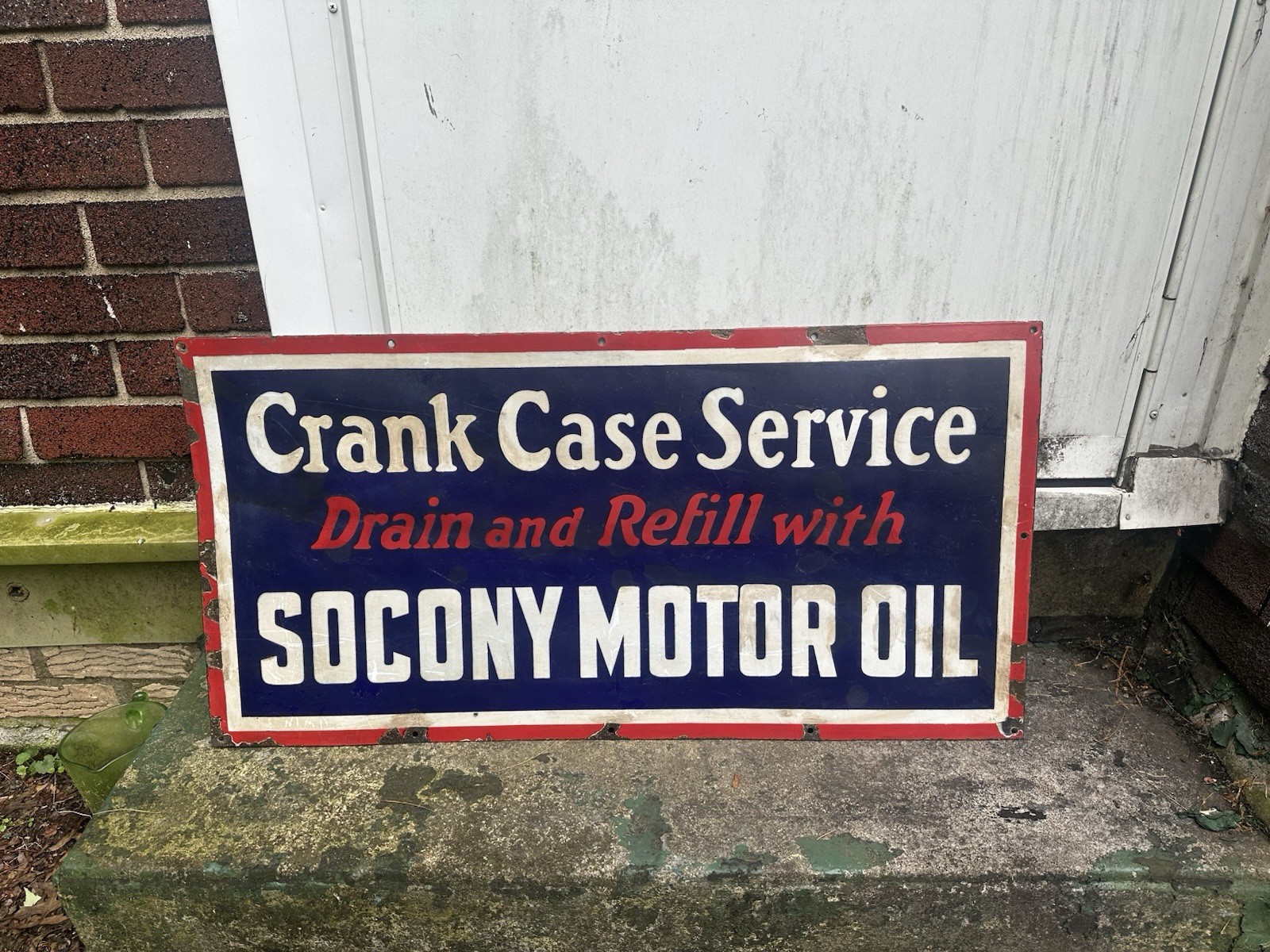 Socony Oil Crankcase Service Porcelain Sign 18” X 35.75” 1960s Gas station