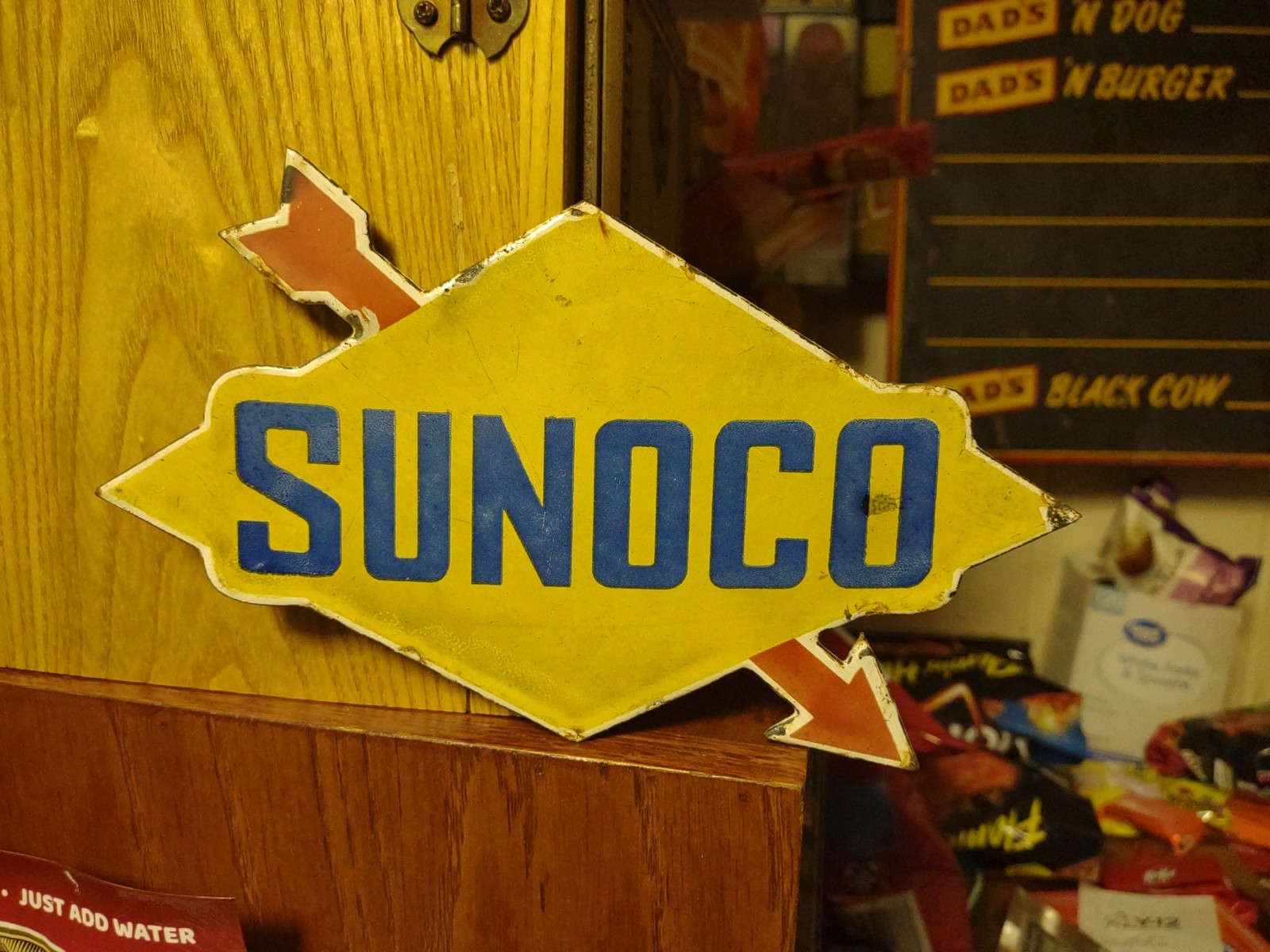 VINTAGE RARE SUNOCO GASOLINE ARROW PORCELAIN METAL SIGN AUTOMOBILE MOTORCYCLE