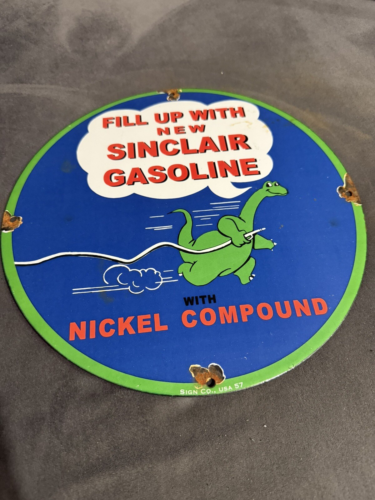 Vintage Style Sinclair Dino Gasoline Pump Oil Gas Steel Metal Top Quality Sign