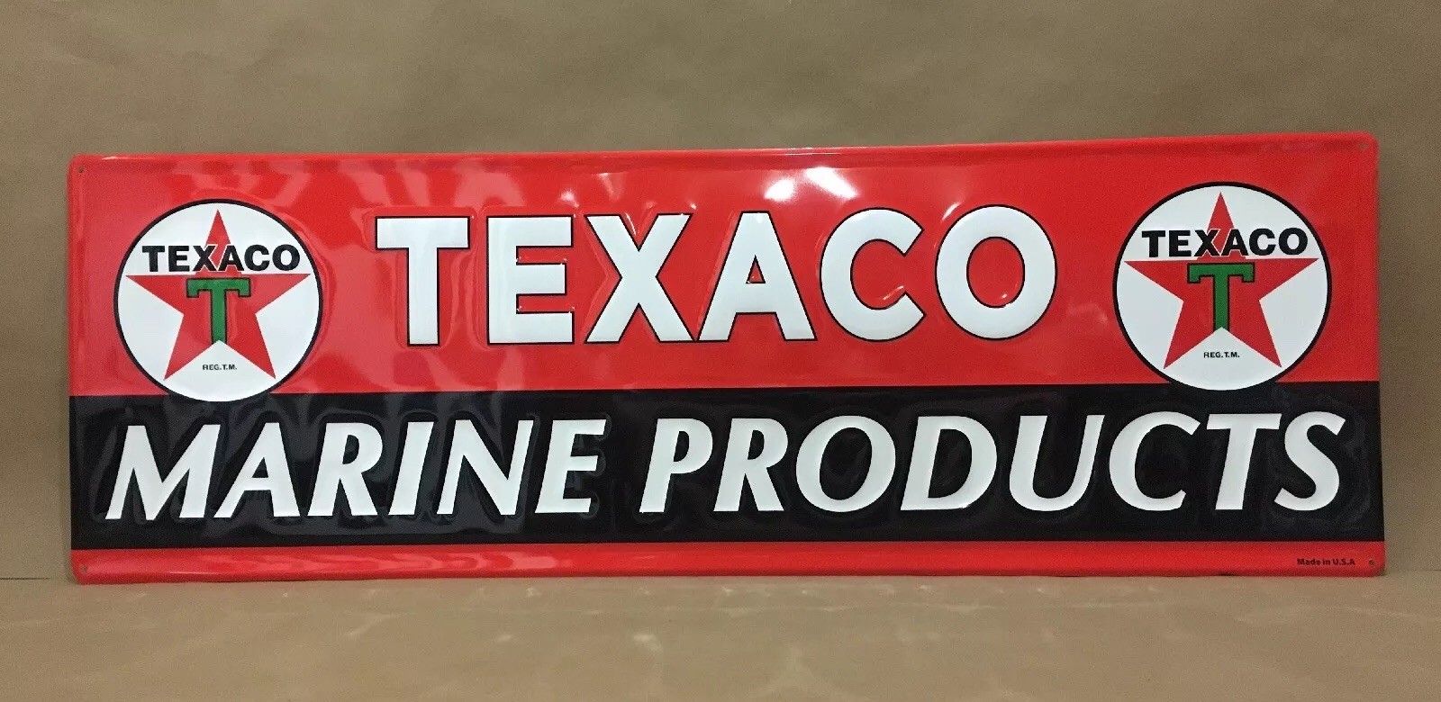 Texaco Marine Products Motor Oil Gas Garage Metal Tin Gasoline Sign Embossed New