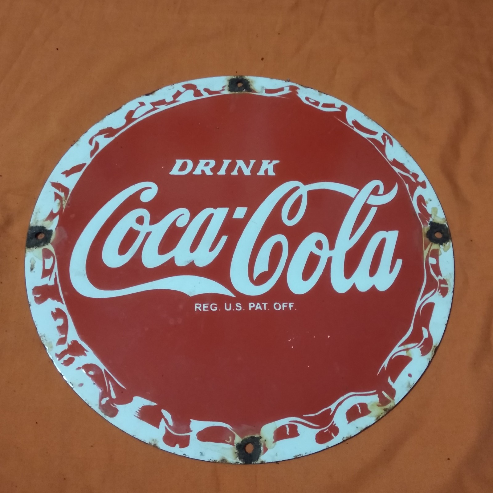 DRINK COCA COLA ADVERTISING PORCELAIN ENAMEL SIGN 12 IN ROUND SS