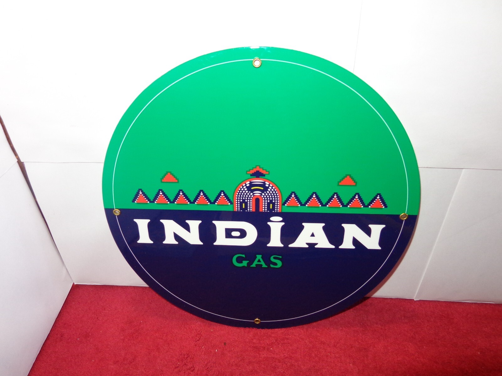 11 in INDIAN GASOLINE ADVERTISING SIGN HEAVY DIE CUT METAL UNIQUE GRAPHIC #917 B