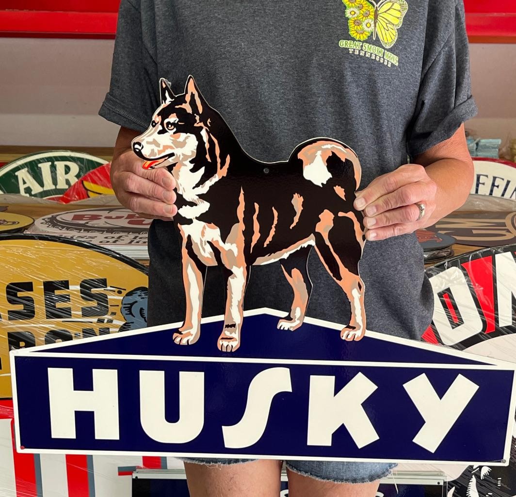 Antique Vintage Old Style Sign Husky Oil 24×18 NOT Porcelain Made USA