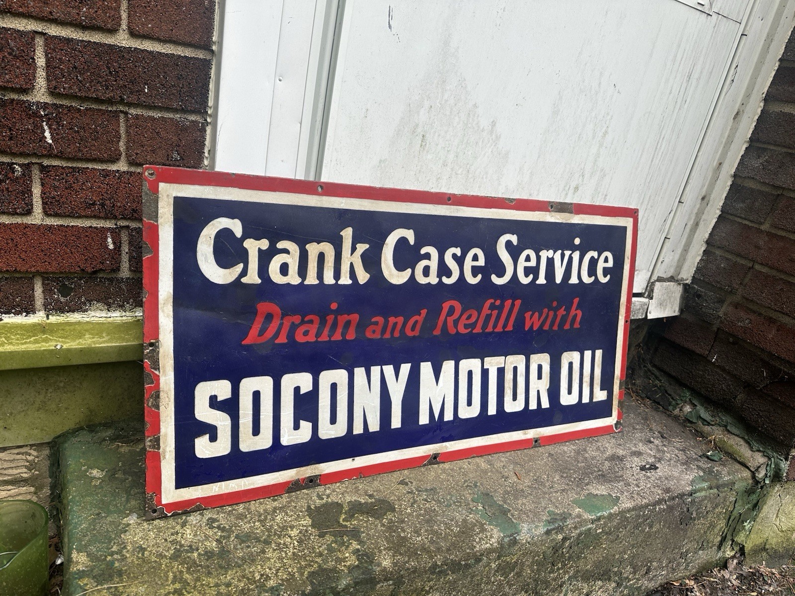 Socony Oil Crankcase Service Porcelain Sign 18” X 35.75” 1960s Gas station