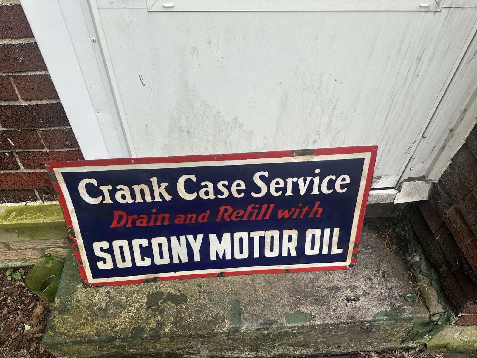 Socony Oil Crankcase Service Porcelain Sign 18” X 35.75” 1960s Gas station