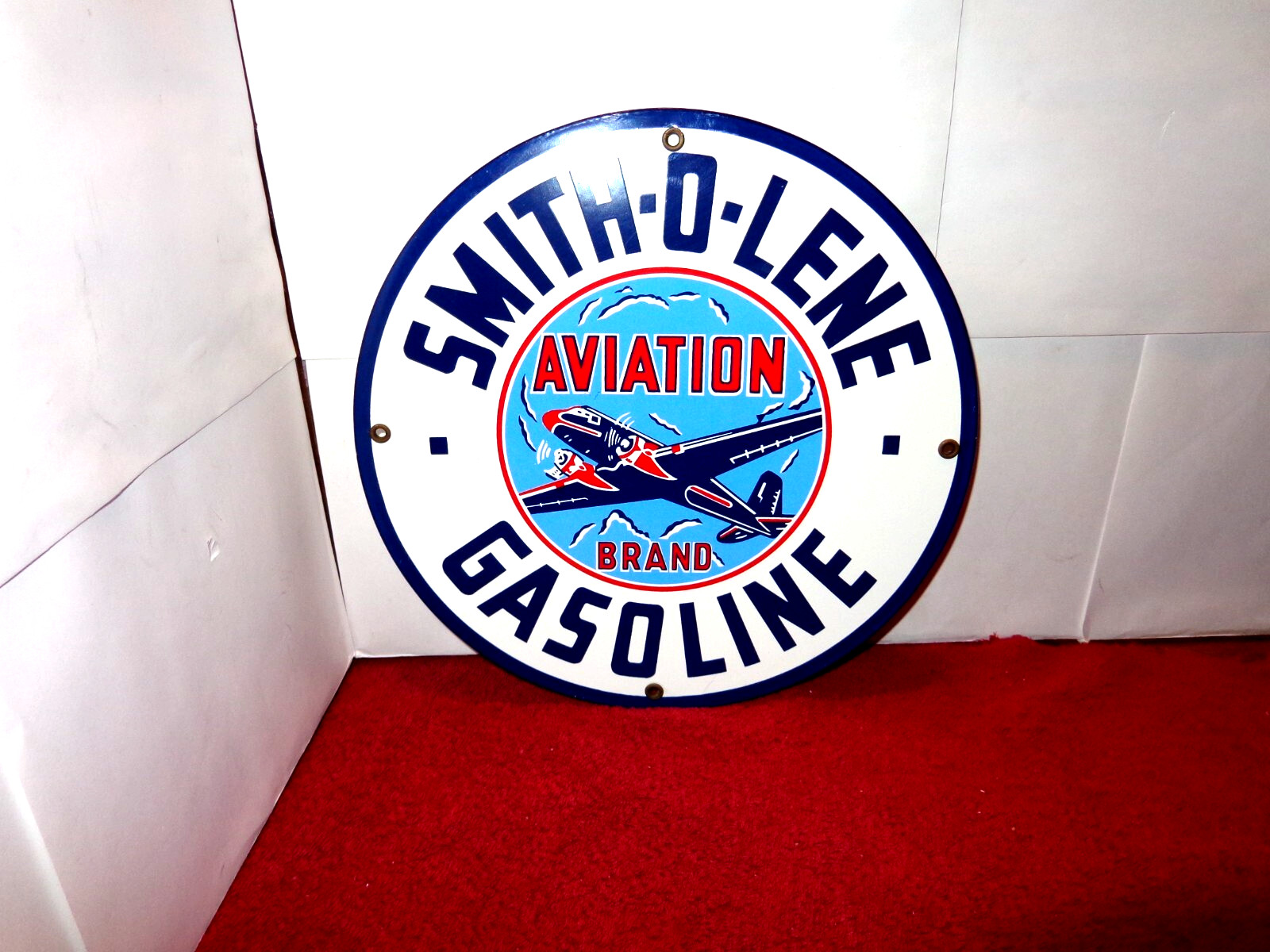 VINTAGE SMITH-O-LENE AVIATION 🛫 AIRPLANE GASOLINE 11 3/4″ PORCELAIN METAL SIGN