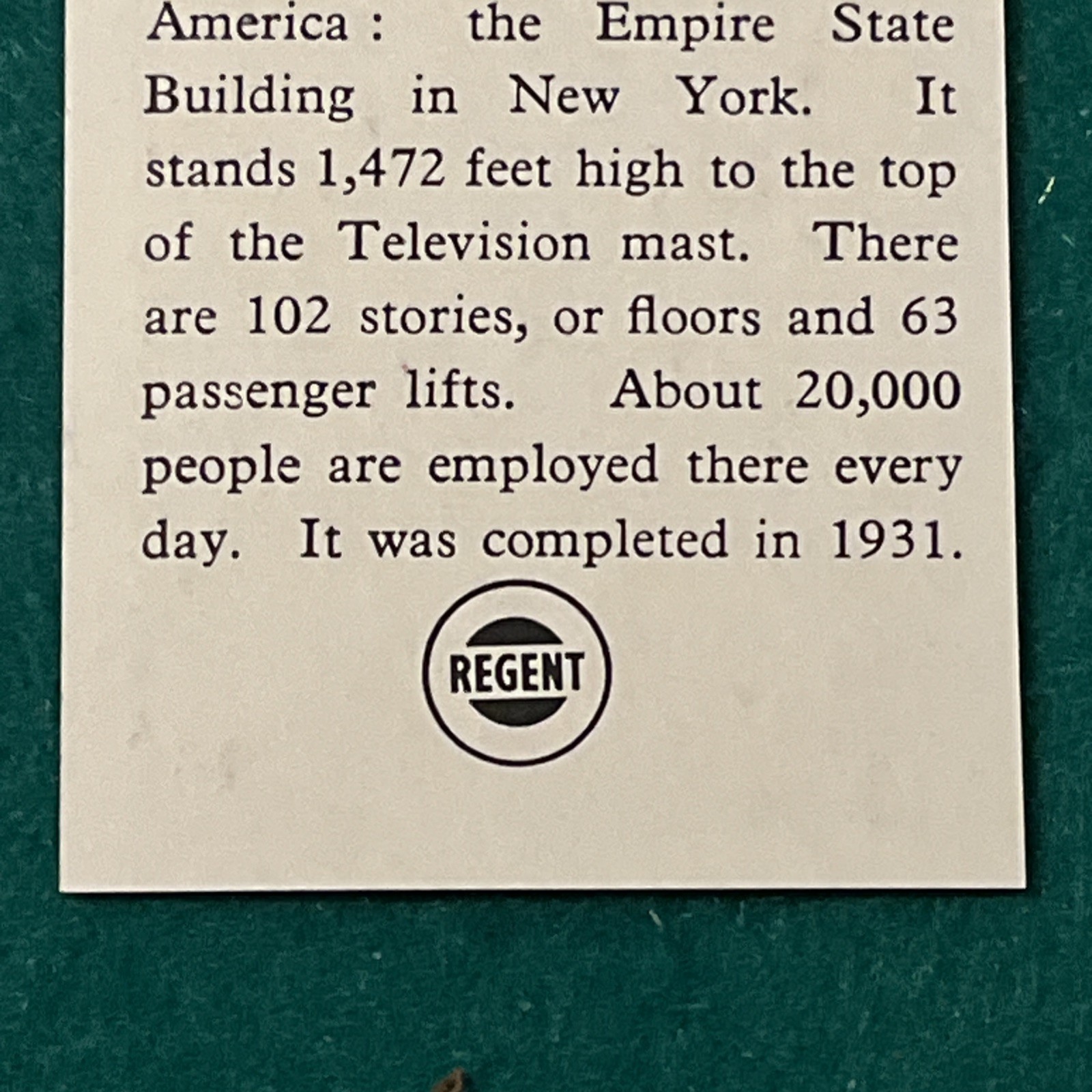 1964 Recent Oil “Do You Know” EMPIRE STATE BUILDING Trade Card #21 NM-MT