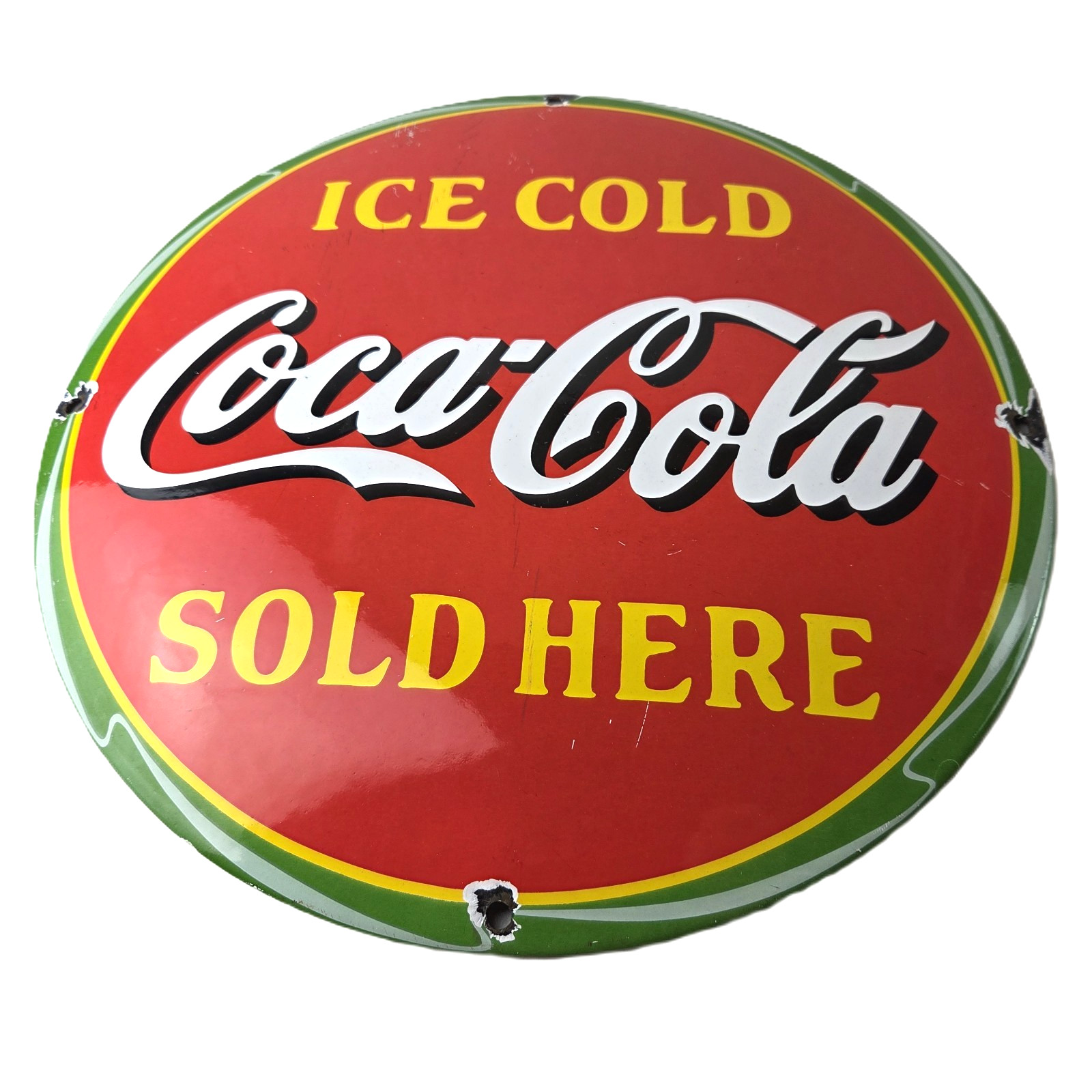 Vintage Coca Cola Porcelain Sign – Ice Cold Soda Bottles Gas Sign