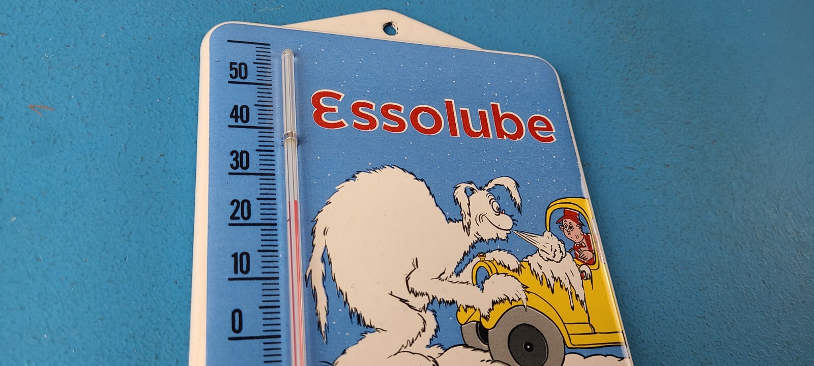 Vintage Esso Porcelain Sign – Esso Lube Gasoline Pump Ad Sign On Thermometer