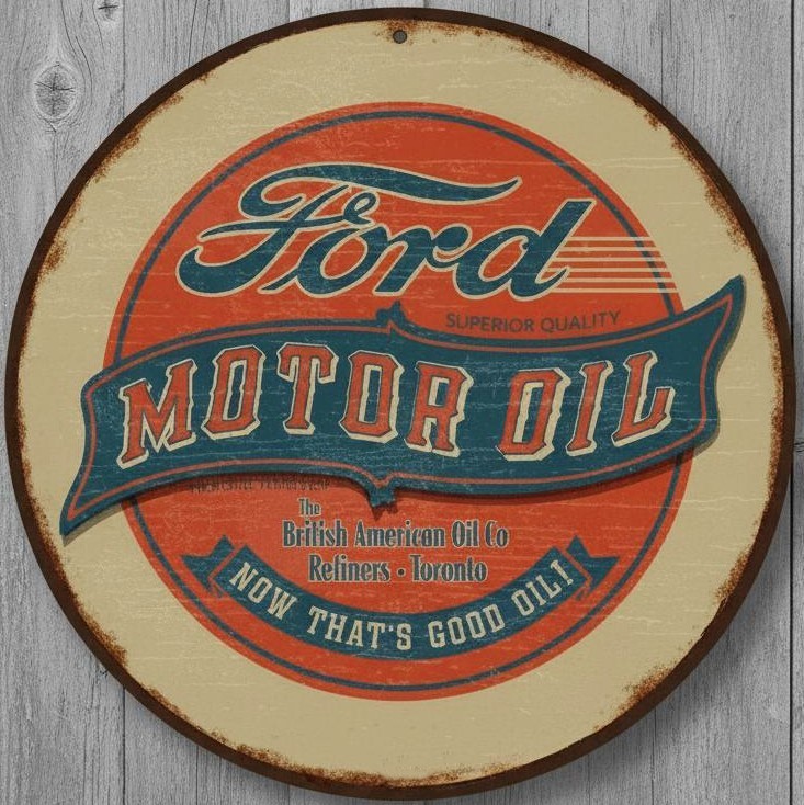 Ford Motor Oil 8″ Diameter Vintage Novelty Metal Sign Made In USA