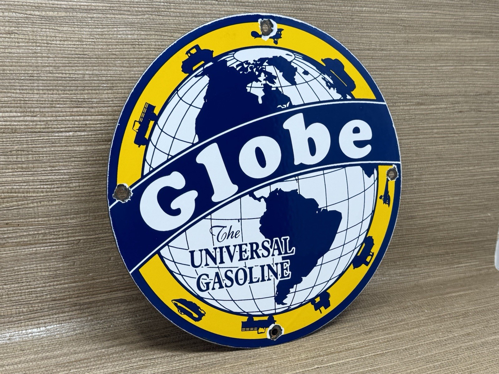 VINTAGE GLOBE GASOLINE PORCELAIN SIGN SERVICE STATION UNIVERSAL OIL GAS