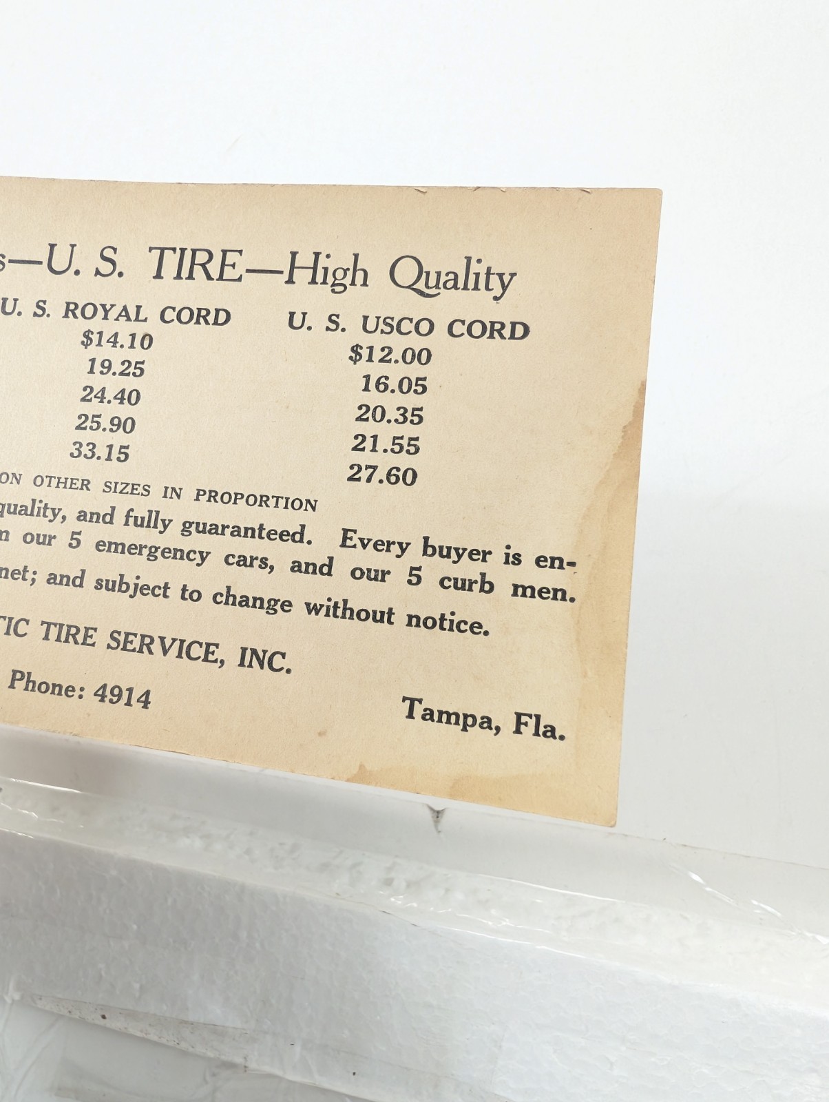 Vintage Atlantic Tire Service Postcard U.S Tire Prices Advertising Oil 1930s