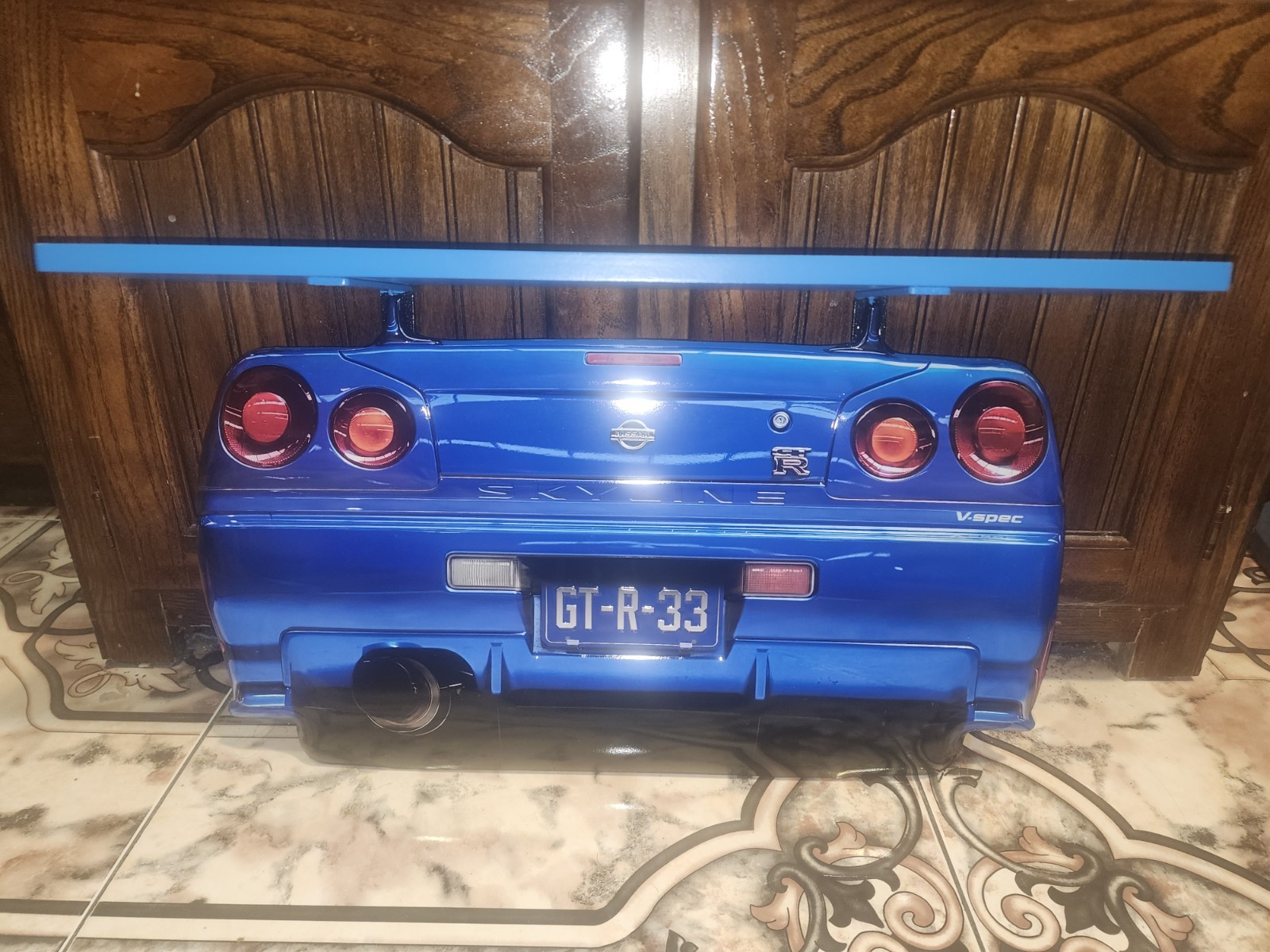 Nissan Skyline GT-R33 V-Spec Style Floating Tin & Wood Display Shelf Wall Decor