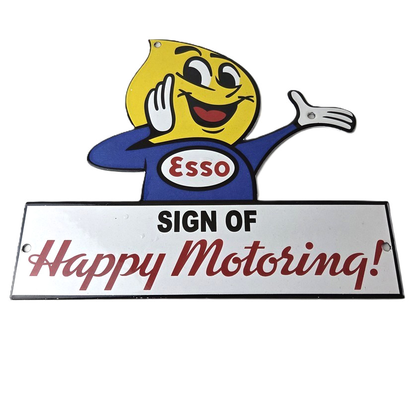 Vintage Esso Gasoline Sign – Oil Drop Boy Porcelain Gas Station Pump Sign