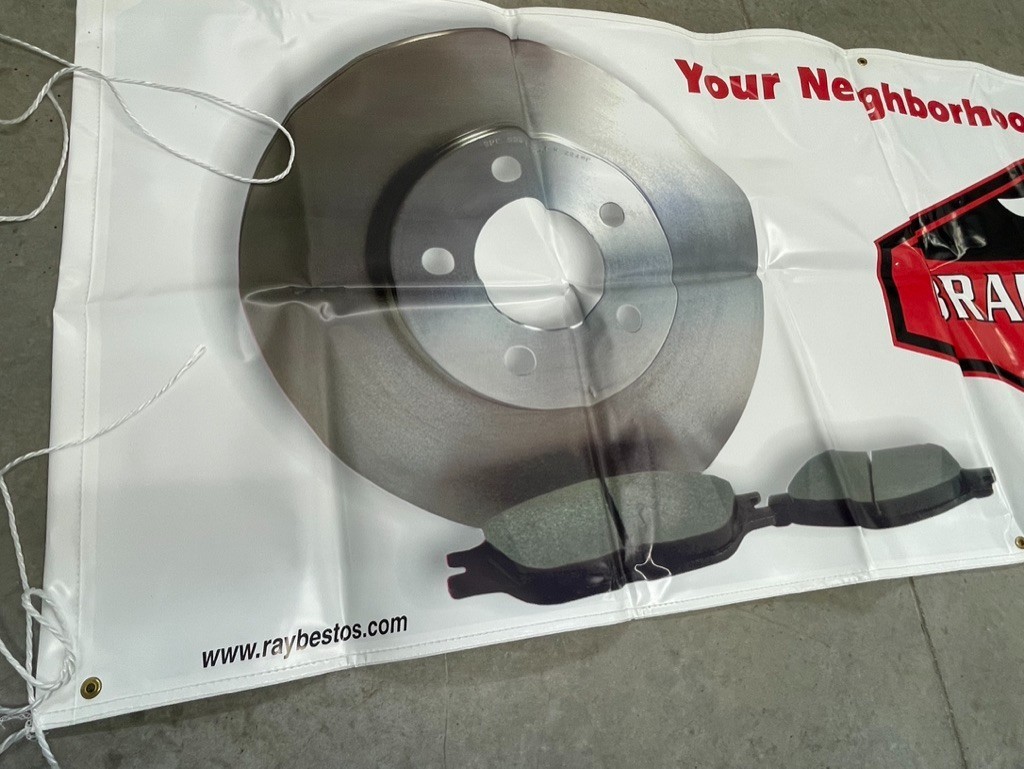 Raybestos Brakes Rotor Vintage NOS Shop Sign Ad Promo, Vinyl, approx 90″ x 34″
