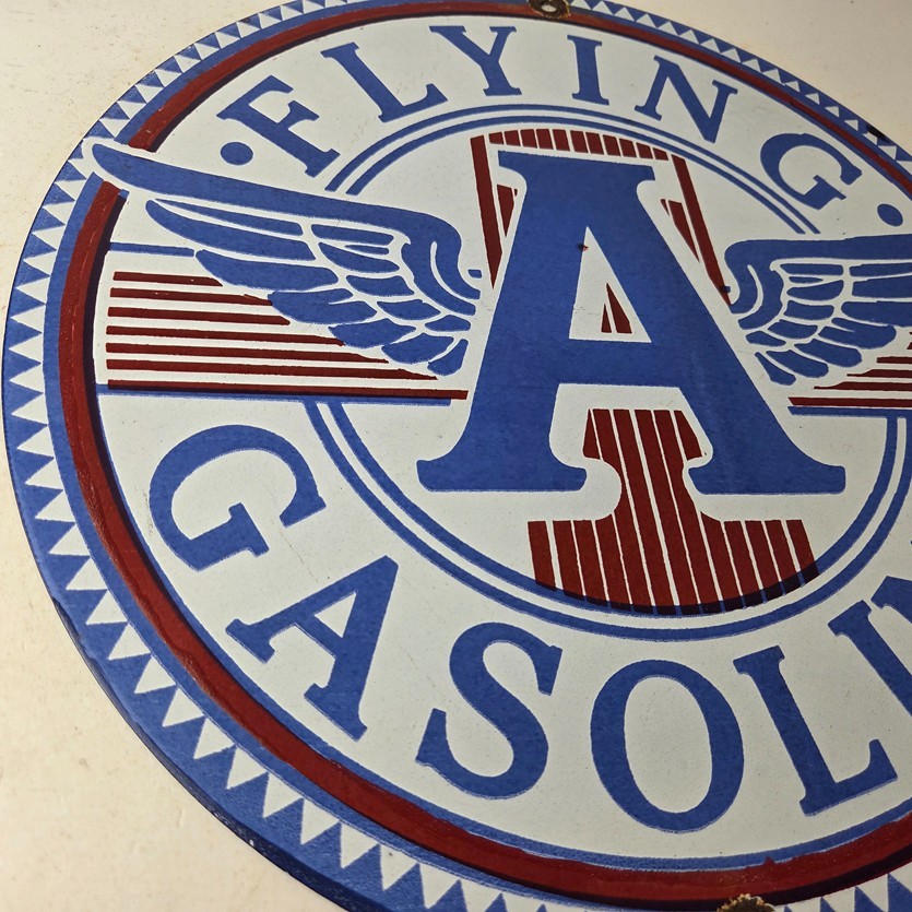 Vintage Flying A Gasoline Sign – Porcelain Gas Pump Plate Service Station Sign