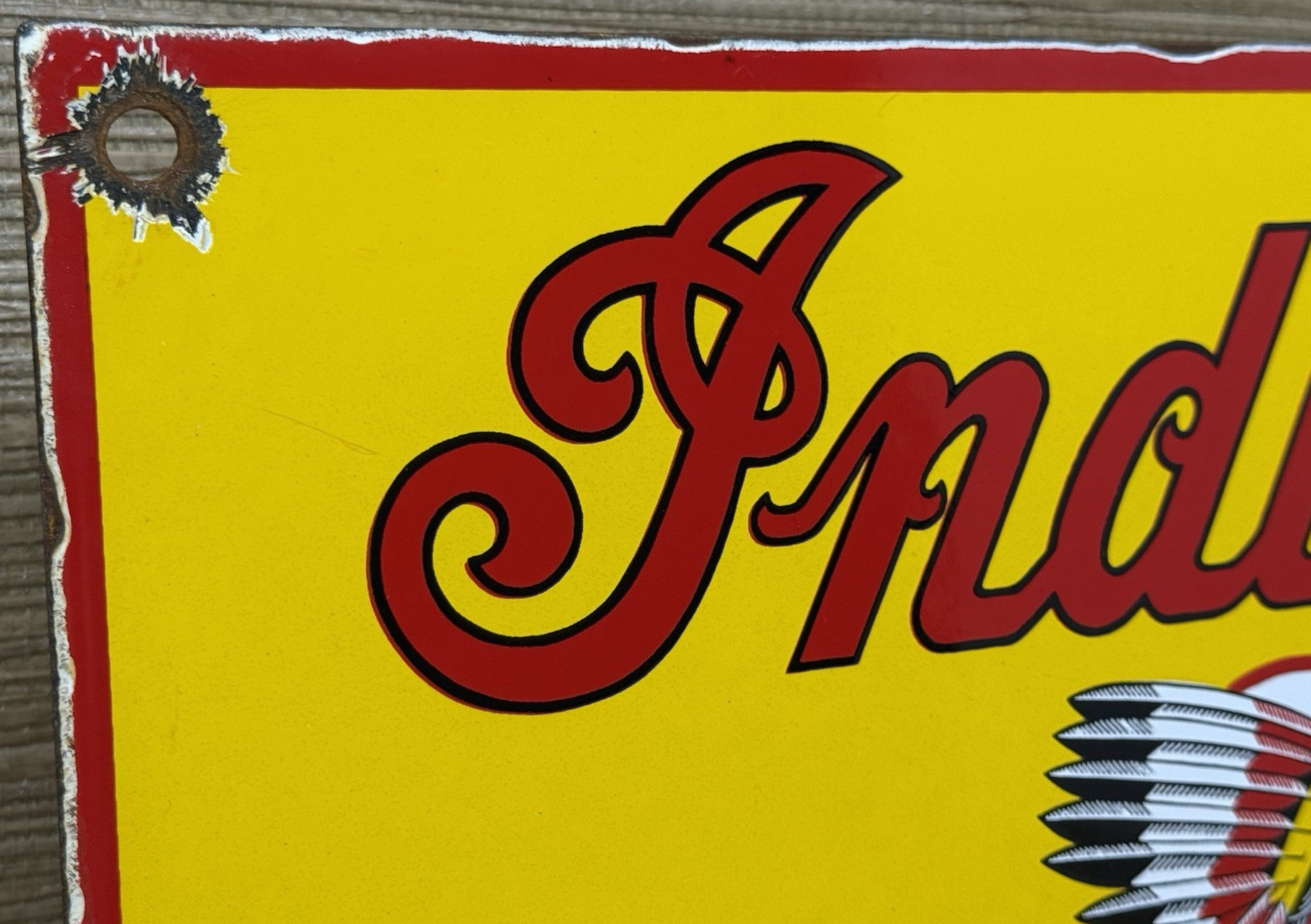 VINTAGE INDIAN MOTORCYCLES PORCELAIN SIGN, DEALERSHIP, MOTOR BIKE HARLEY GAS OIL