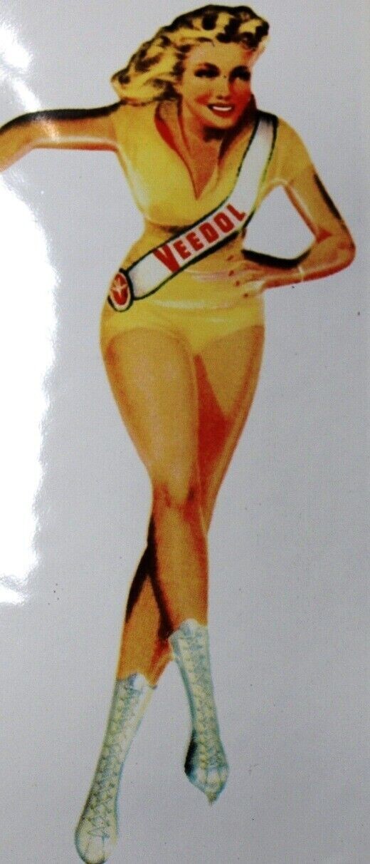 VEEDOL ICE SKATING GIRL PORCELAIN DOOR ENAMEL GARAGE SIGN EMAILLE 10x20cm=4×8″