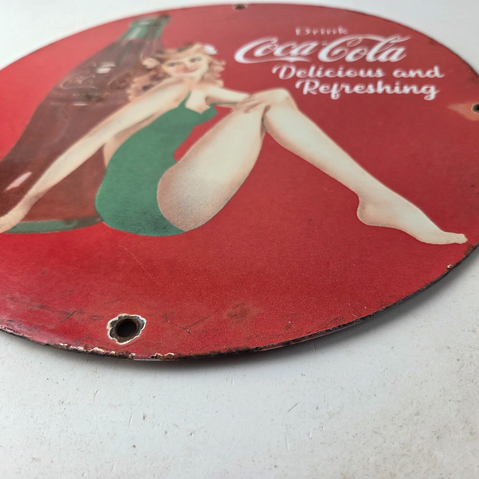 Vintage Coca-Cola Porcelain Sign – Gas Pump Plate Service Diner Sign