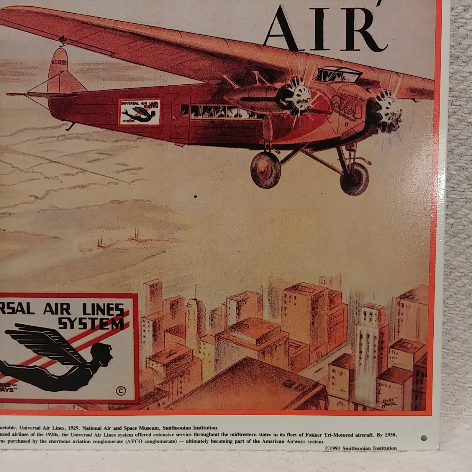 UNIVERSAL AIR LINES SYSTEM Smithsonian Reproduction Tin Sign 1991