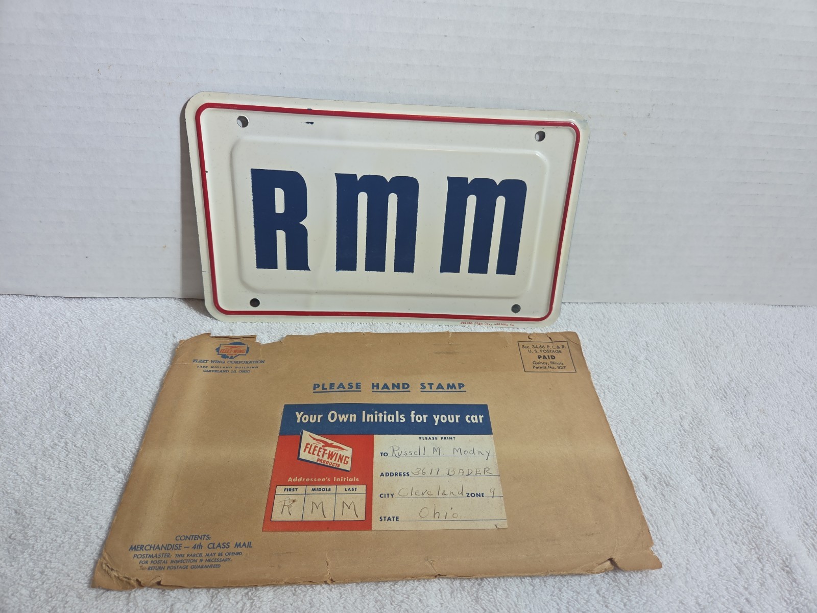 Vintage 1940’s 1950’s FLEET WING Gas & Oil INITIAL ” R M M ” Scioto Sign Co. NOS