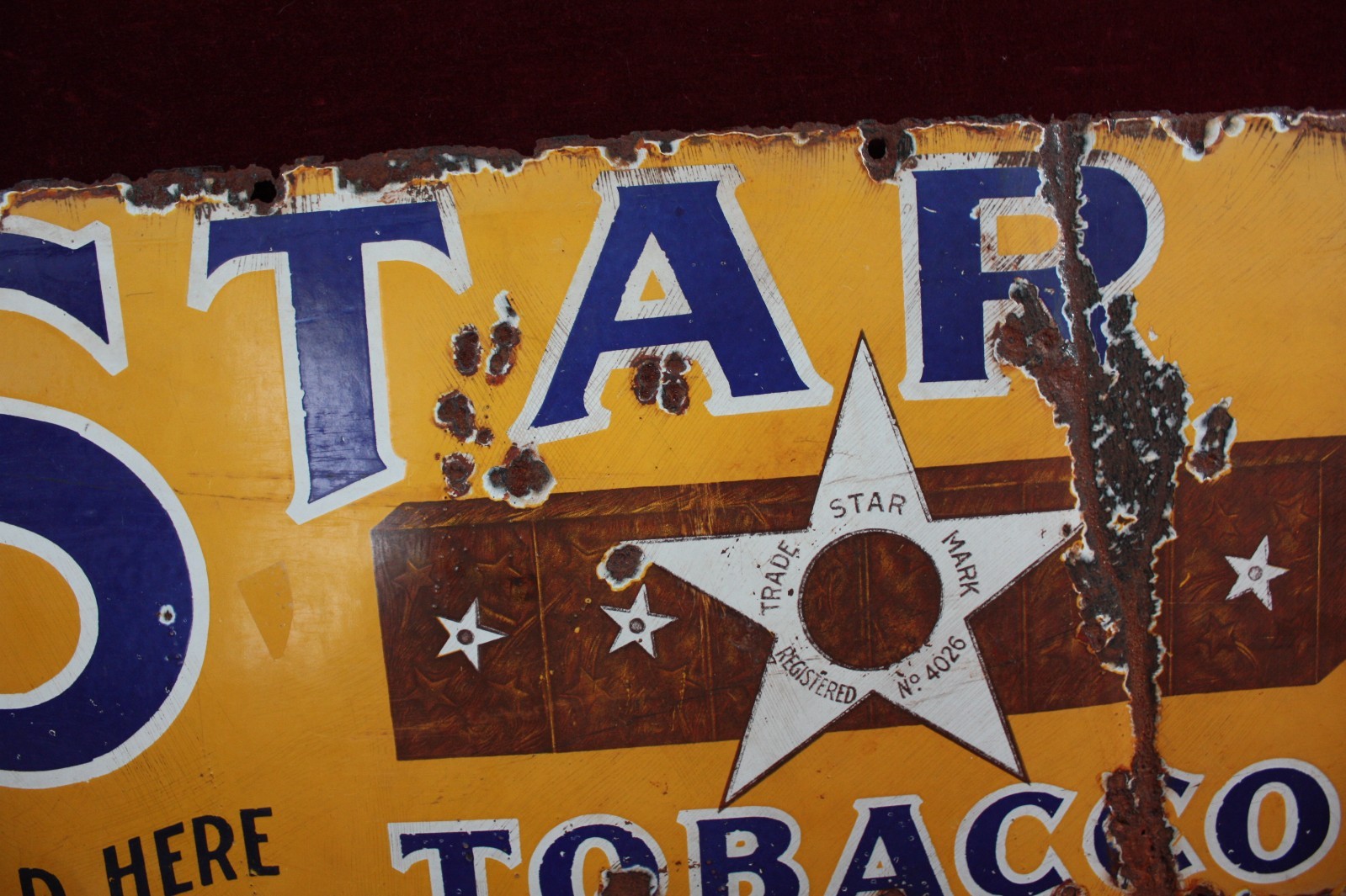 * ANTIQUE STAR TOBACCO PORCELAIN SIGN EARLY GENERAL STORE SURVIVOR 1920 1930 *