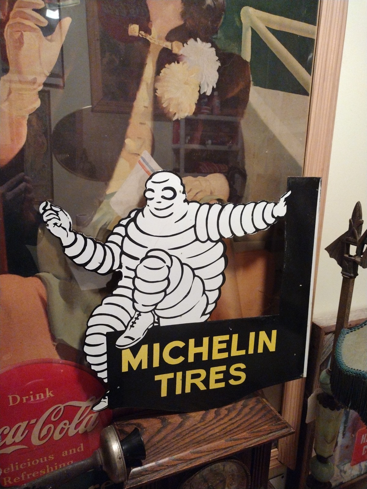 Rare Large Michelin Tires Dsp Porcelain Metal Flange Gas Oil Sign